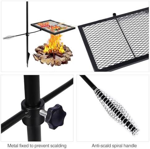REDCAMP Swivel Campfire Grill Heavy Duty Steel Grate, Over Fire Camp Grill - Image 3