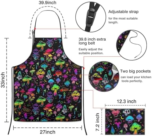 Mushroom Kitchen Aprons with Utility Pockets Women Funny Adjustable Bib Baking - Image 6
