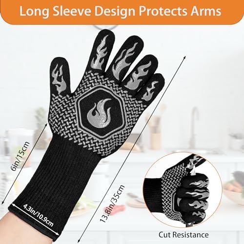 BBQ Gloves 1472F Heat Resistant Non-Slip Silicone 13.5in - Image 2