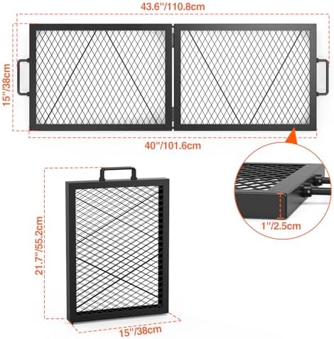 onlyfire Foldable Rectangular Heavy‑Duty Steel Fire Pit Cooking Grate - Image 2