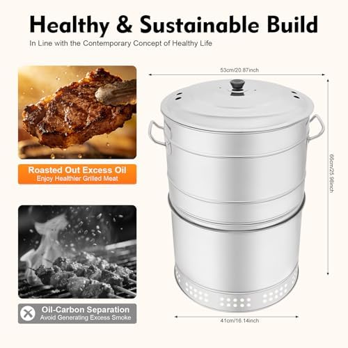 Charcoal Outdoor Barbecue Grill, Stainless Steel Barrel Charcoal Grills - Image 2