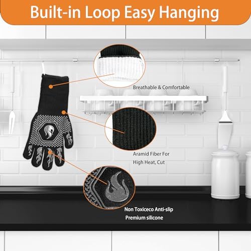 BBQ Gloves 1472F Heat Resistant Non-Slip Silicone 13.5in - Image 3
