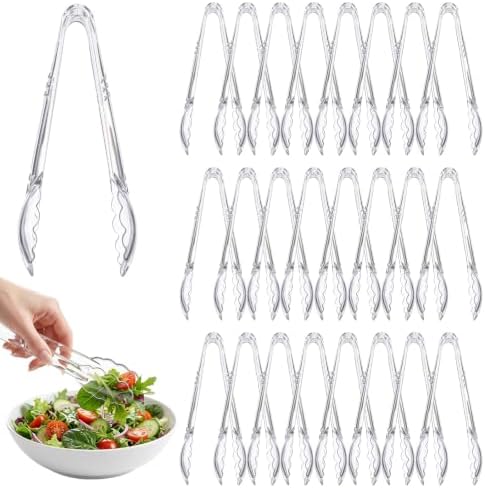 24 Pack Clear Plastic Serving Tongs by LOOWVY