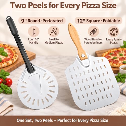 6-Piece Pizza Oven Accessories Kit: 9" Perforated Peel w/Long Handle, Tongs & - Image 3