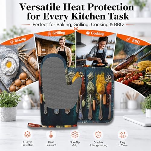 Various Herbs and Spices Oven Mitts and Pot Holders Sets Non-Slip Silicone - Image 3