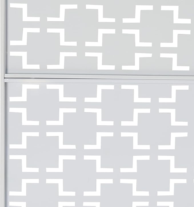 Outdoor Metal Privacy Screen with Stand, 35.4" W x 75" H Freestanding Metal Slatted Decorative Privacy Screen and Panels for Patio Garden Balcony Porch (White B)