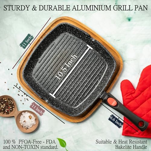Moss & Stone Grill Pan for Indoor Cooking 11Inch Nonstick Square Grill Pan - Image 2