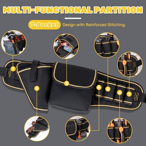 Tool Belt for Men – 7-Pocket Construction Electrician Tool Belt - Image 3