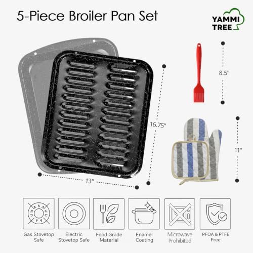 Broiler Pan for Oven16.75" ×13" Nonstick Grill Pan 5-Piece Set, Enamel Coated - Image 3