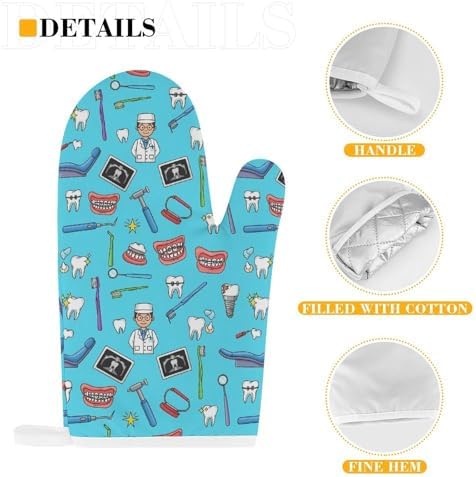 2 Pcs Kitchen Gloves Hot Pad Teeth Dental Blue Farmhouse Pot Holder Oven Mitts - Image 3