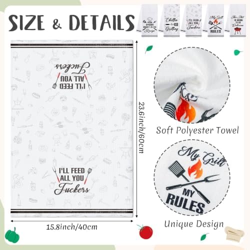 R HORSE 5 Pack Funny Barbecue BBQ Kitchen Dish Towels - Image 3