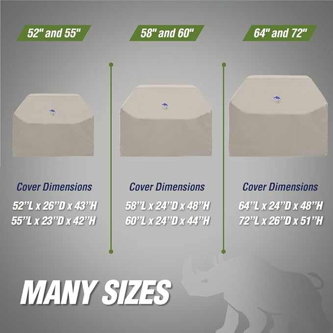 RUGGED RHINO 58 Inch Heavy Duty Grill Cover for Outdoor Grills, All Season Three Layer Waterproof UV Resistant Windproof Gas BBQ Covers, Compatible for Weber Char-Broil Pit Boss Traeger and More Beige
