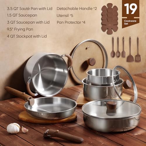 CAROTE 19pcs Tri-Ply Stainless Steel Cookware Set - Image 2
