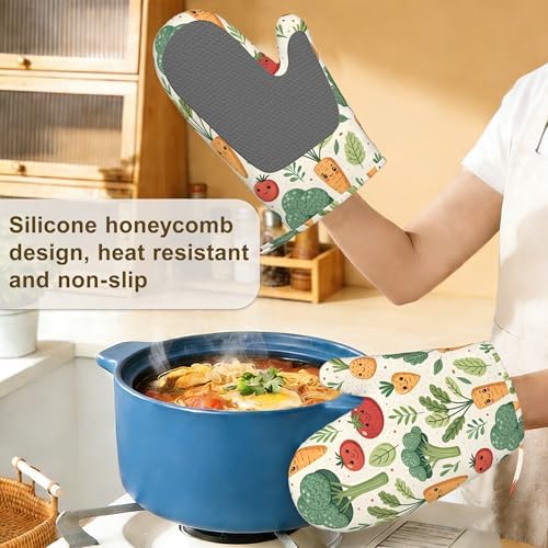 Vibrant Cute Dancing Vegetable Oven Mitts and Pot Holders Sets, Silicone - Image 4