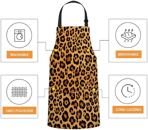 WONDERTIFY Leopard Print Apron, Wild Animal Leopard Skin Cheetah Pattern Bib - Image 4