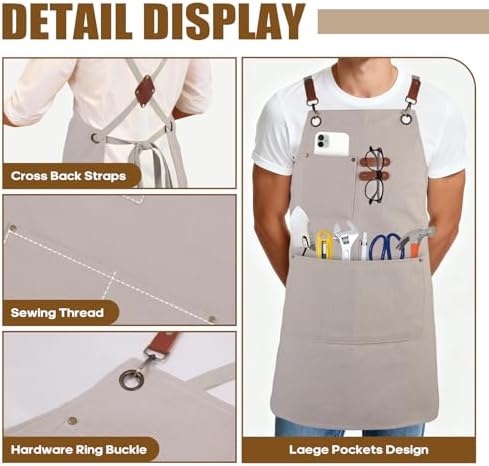 Aprons For Women Men With Large Pockets, Waterproof Cotton Chef Aprons For - Image 4