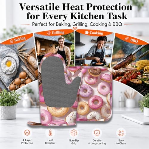 Groovy Donuts Oven Mitts and Pot Holders Sets Silicone Kitchen Mitts Potholders - Image 3