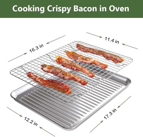 Half Baking Sheet Pan Cooling Rack Set, Stainless Steel 2 Pans + 2 Racks - Image 3