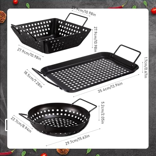 3 Pack Grill Topper Pans for Outdoor Grill, Stainless Steel Vegetables BBQ - Image 3