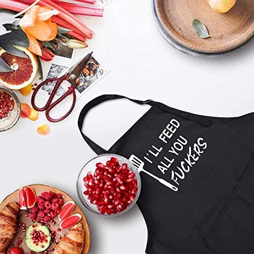 Rosoz Funny Black Chef Aprons for Men BBQ Grill Kitchen Cooking Aprons - Image 2