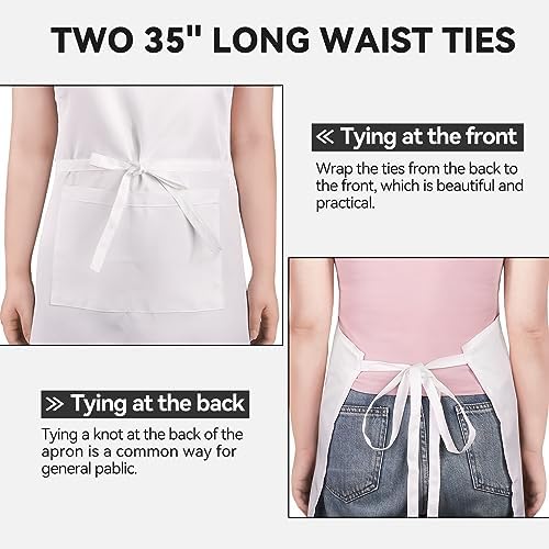 NLUS 2 Pack White Aprons with 2 Pockets - Image 5