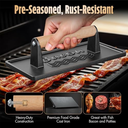 Pisol Cast Iron Smash Burger Press, 2 lb Steak Weight Meat Press Tool - Image 6