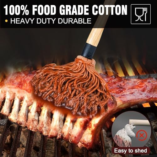 Walfos BBQ Mop Brushes for Sauce, Grilling Basting Mop Wooden Long Handle - Image 2