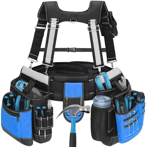 Tool Belt with Suspenders for Men, Heavy Duty Construction Tool Belt with 32 by TooCust