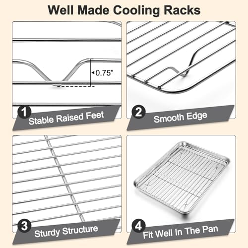 TeamFar Baking Sheet with Rack Set, 3 Pans + 3 Racks, 19.6/16/12.5 Inch - Image 4