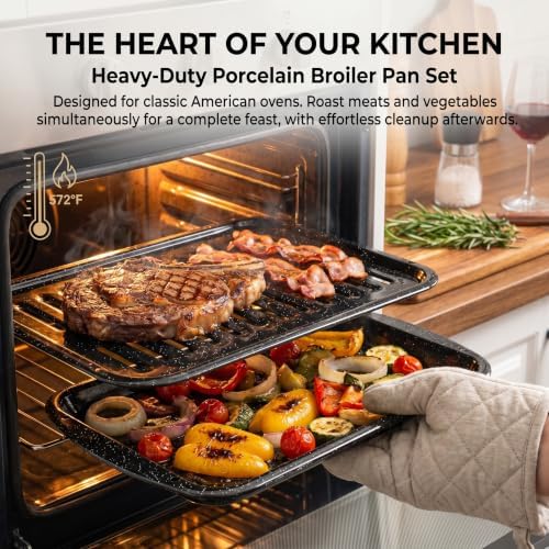 Broiler Pan for Oven16.75" ×13" Nonstick Grill Pan 5-Piece Set, Enamel Coated - Image 4