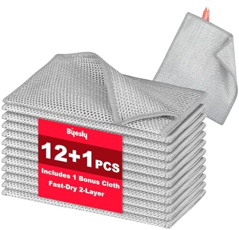 Non-Scratch Silver Mesh Dish Cloths, 12+1 Pack 2-Layer Metallic Fiber Cleaning by Unknown