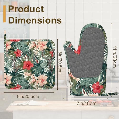Hawaiian Oven Mitts and Pot Holders Set of 4, Heat Resistant Non SlipTropical - Image 2