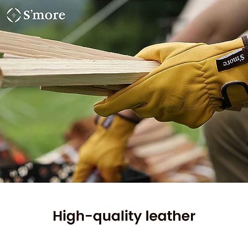 S'more Leather Work Gloves for Men & Women, Cowhide Working Gloves - Image 3