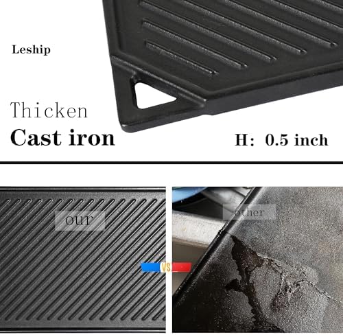 Leship 16.5 x 9.5 Inch Cast Iron Rectangular Reversible Griddle - Image 3