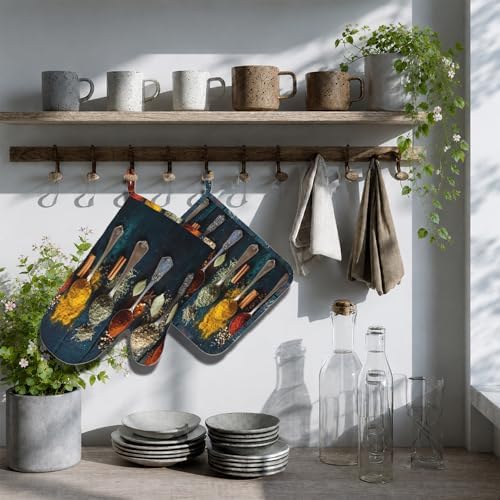Various Herbs and Spices Oven Mitts and Pot Holders Sets Non-Slip Silicone - Image 7