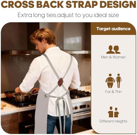 Aprons For Women Men With Large Pockets, Waterproof Cotton Chef Aprons For - Image 5