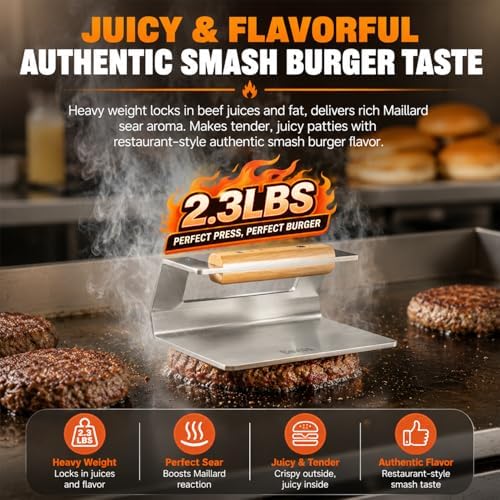 6.3" Smash Burger Press, 304 Stainless Steel Hamburger Press, 2.3 lbs - Image 2