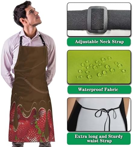 Kitchen Apron for Men Strawberry and Chocolate Pinafore Aprons for Women for - Image 4