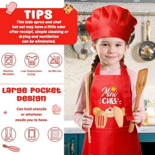 R HORSE 2 Pieces Kid Apron and Chef Hat Set, Dress up Pretend Play Toy - Image 2