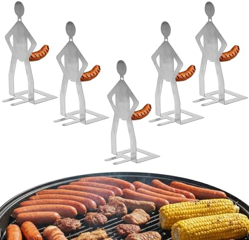 5Pcs Funny BBQ Stand Man Hotdog Grill Holder, Reusable Stainless Steel Sausage by Marsrut