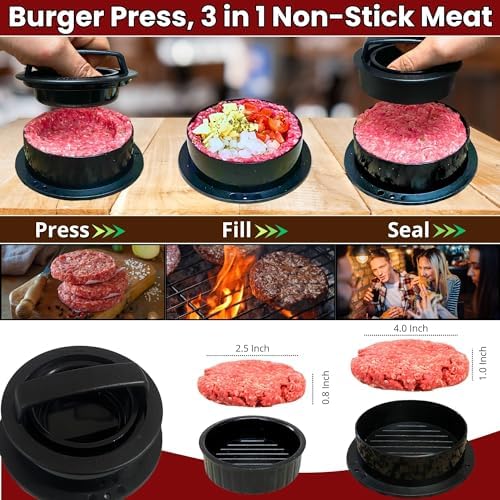 Gamalou® Smashed Burger Press BBQ Kit: 7" Black Round & 8.2x4.3 Rectangle Cast - Image 6