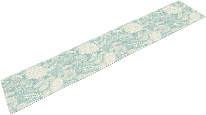 Marine Sea Turtle Table Runner, Ocean Beach Coral Starfish Seashell Table Runner for Kitchen Dining Wedding Party Banquet 13x90in