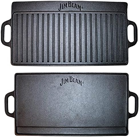 Jim Beam Pre Seasoned Heavy Duty Construction Double Sided Cast Iron Griddle Pan by Jim+Beam