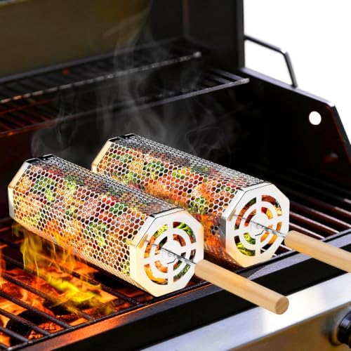 Octagonal Grill Basket, Heavy Duty Stainless Steel Grill Baskets by Oungelark