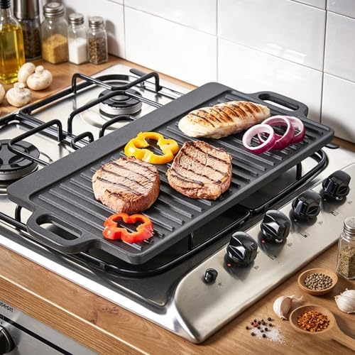 Cast Iron Grill Griddle, Reversible Rectangular - Image 4