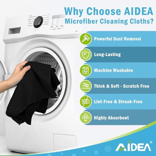 AIDEA Black Microfiber Cleaning Cloth-100PK, Reusable Cleaning Rags 12"x12" - Image 3