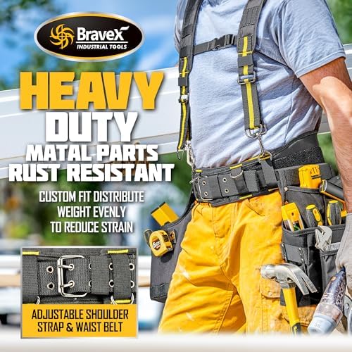 Bravex Tool Belt Suspenders, Tool Vest Pro Ultra 20 Bags H-Style Toolbelt 5 - Image 5