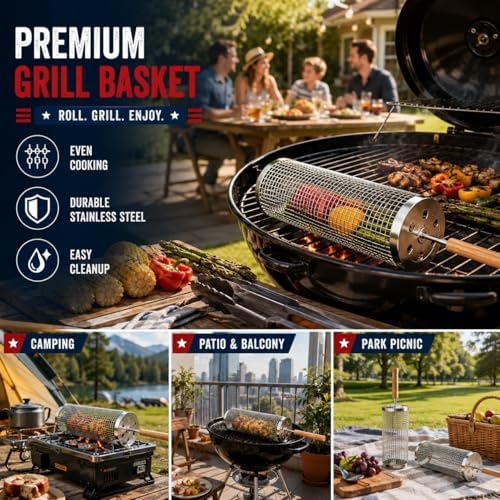 Rolling Grill Basket 2-Pack 304 Stainless Steel Net - Image 6