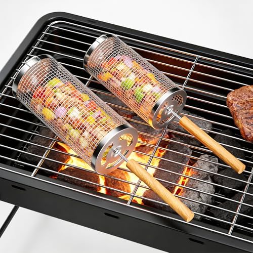 Rolling Grill Basket 2-Pack 304 Stainless Steel Net by Joanolga