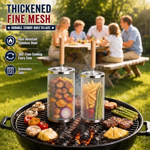 Rolling Grill Basket 2-Pack 304 Stainless Steel Net - Image 5